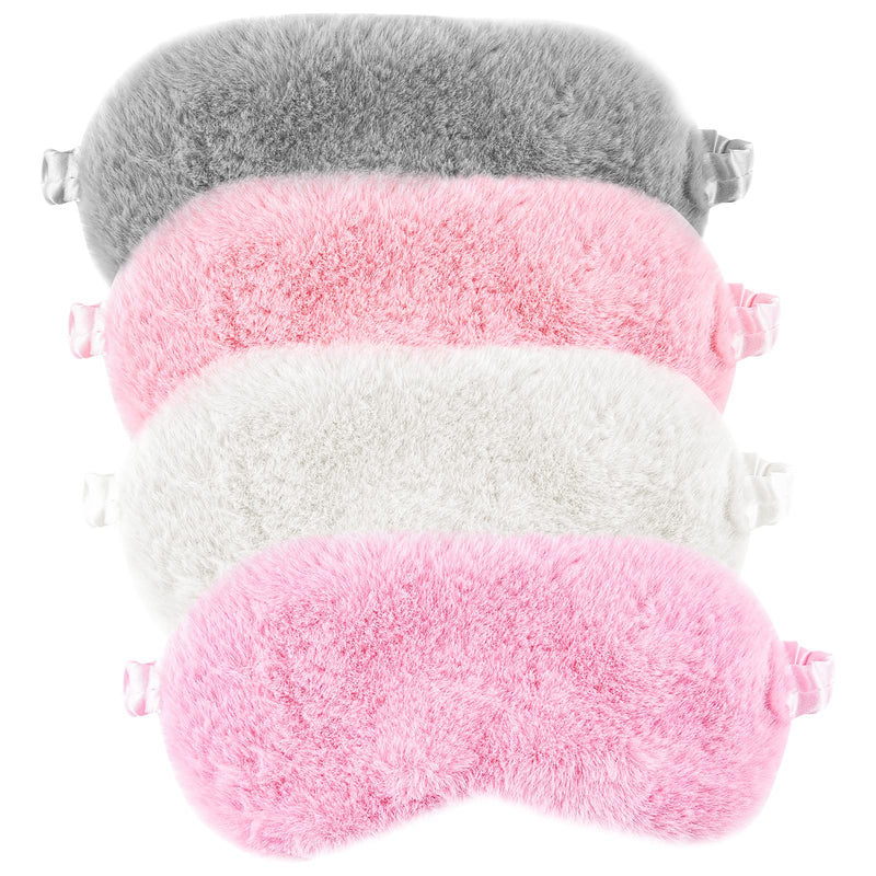 [Australia] - olyee 4 Pack Sleep Mask, Kids Eye Cover Mask Set Fluffy Cute Girls Sleeping Masks Pink Personalized Silk Blackout Blindfold Sleepover Party Supplies for Teenage Women Children Boy 