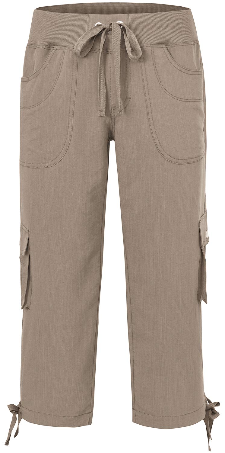 [Australia] - MoFiz Women's Relaxed-Fit Capri Pants 3/4 Length Cropped Trousers Casual Sports Pants with Cargo Pockets M Khaki 