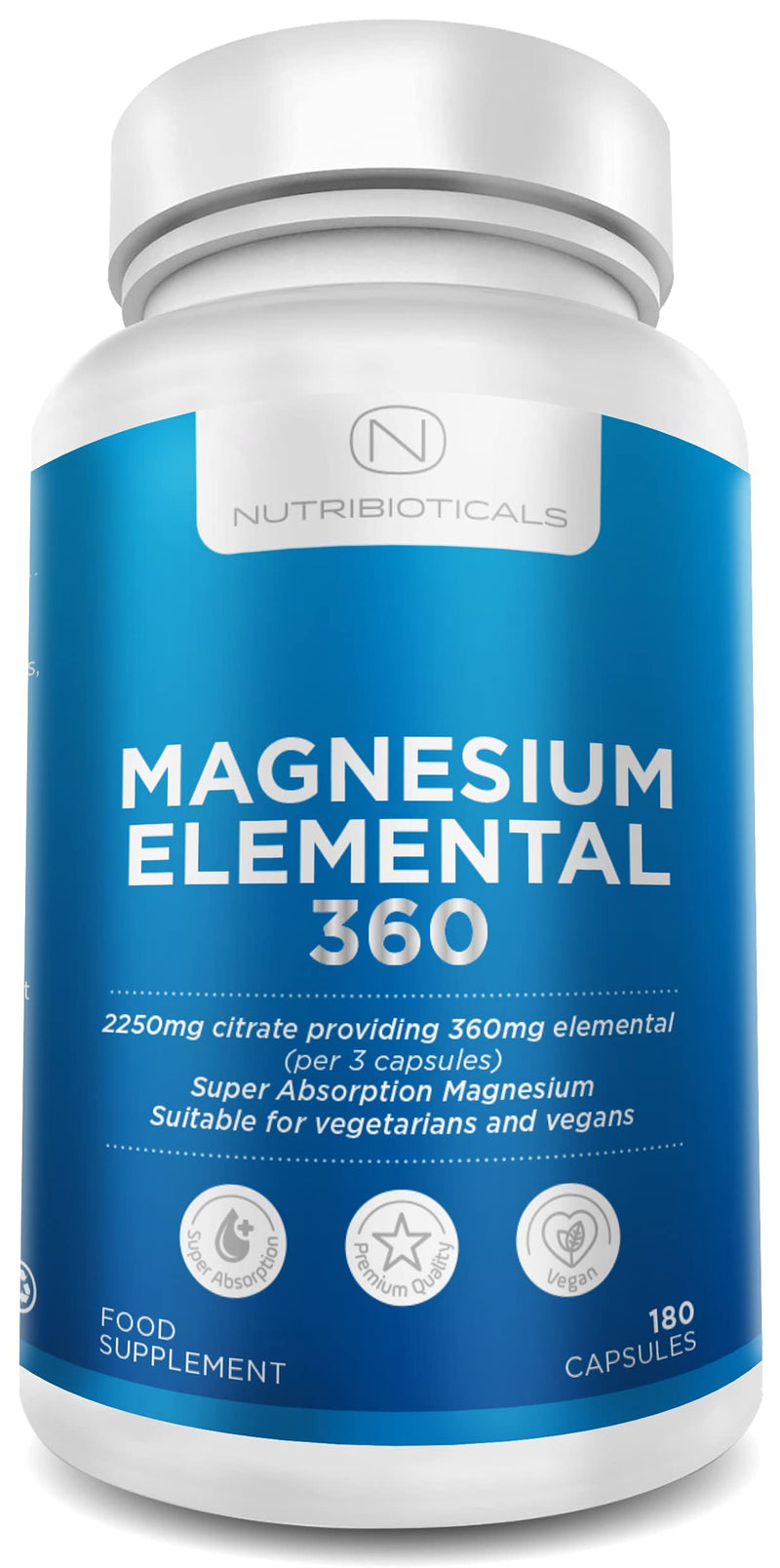 [Australia] - Magnesium Citrate 2250mg of Pure Citrate Providing 360mg Elemental, 96 Percent of Your Recommended Daily Amount - 180 Vegan Capsules (3 caps per Serving, 2 Months Supply) 