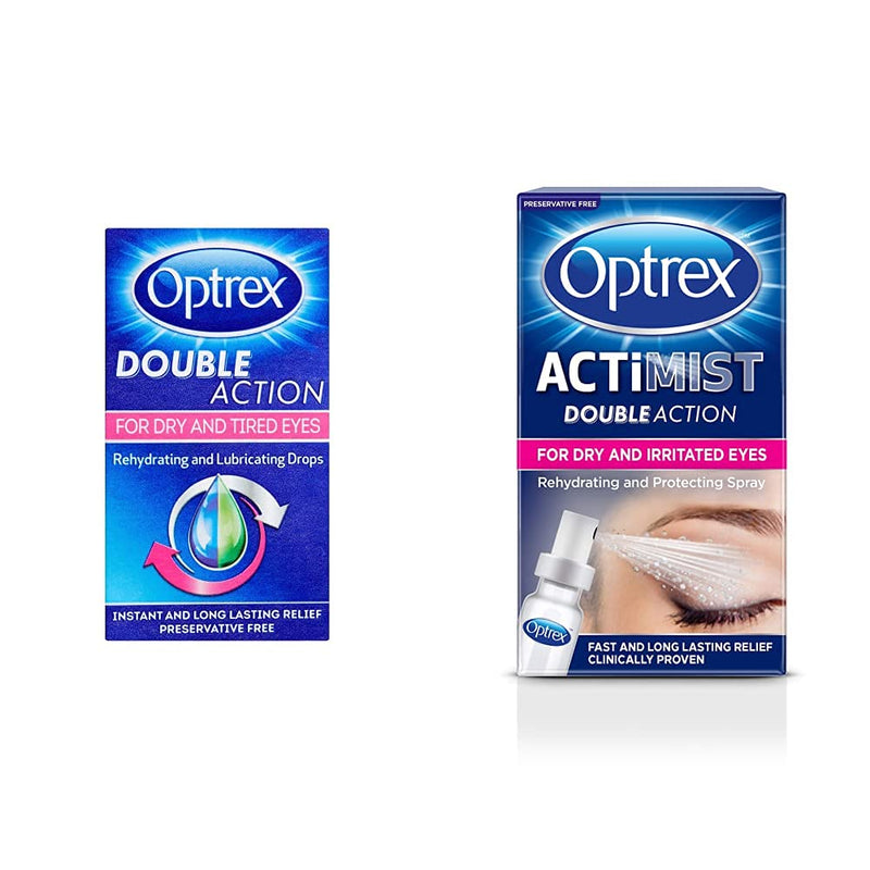 [Australia] - Optrex Drops for Dry & Tired Eyes Double Action, 10 ml & Double Action ActiMist Dry and Irritated Eyes Spray, 10 ml + Eye Spray 