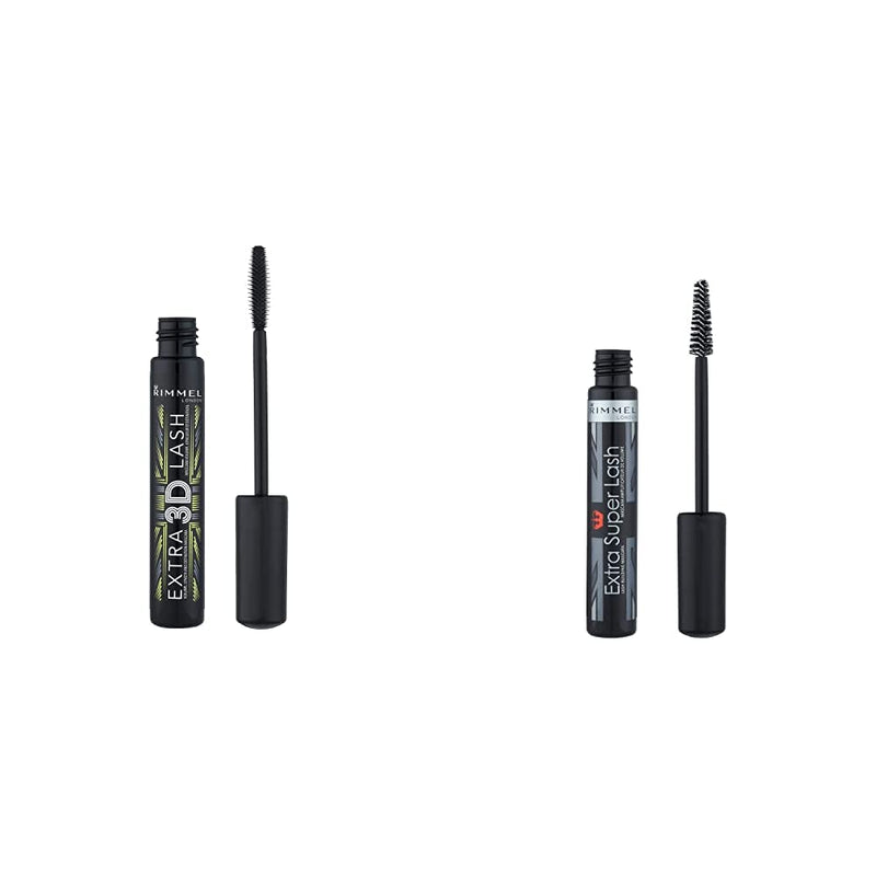 [Australia] - Rimmel Extra 3D Lash Volumising Mascara, Extreme Black, 8ml & Extra Super Lash Volumising Mascara, Black, 8ml + Extra Super Lash 