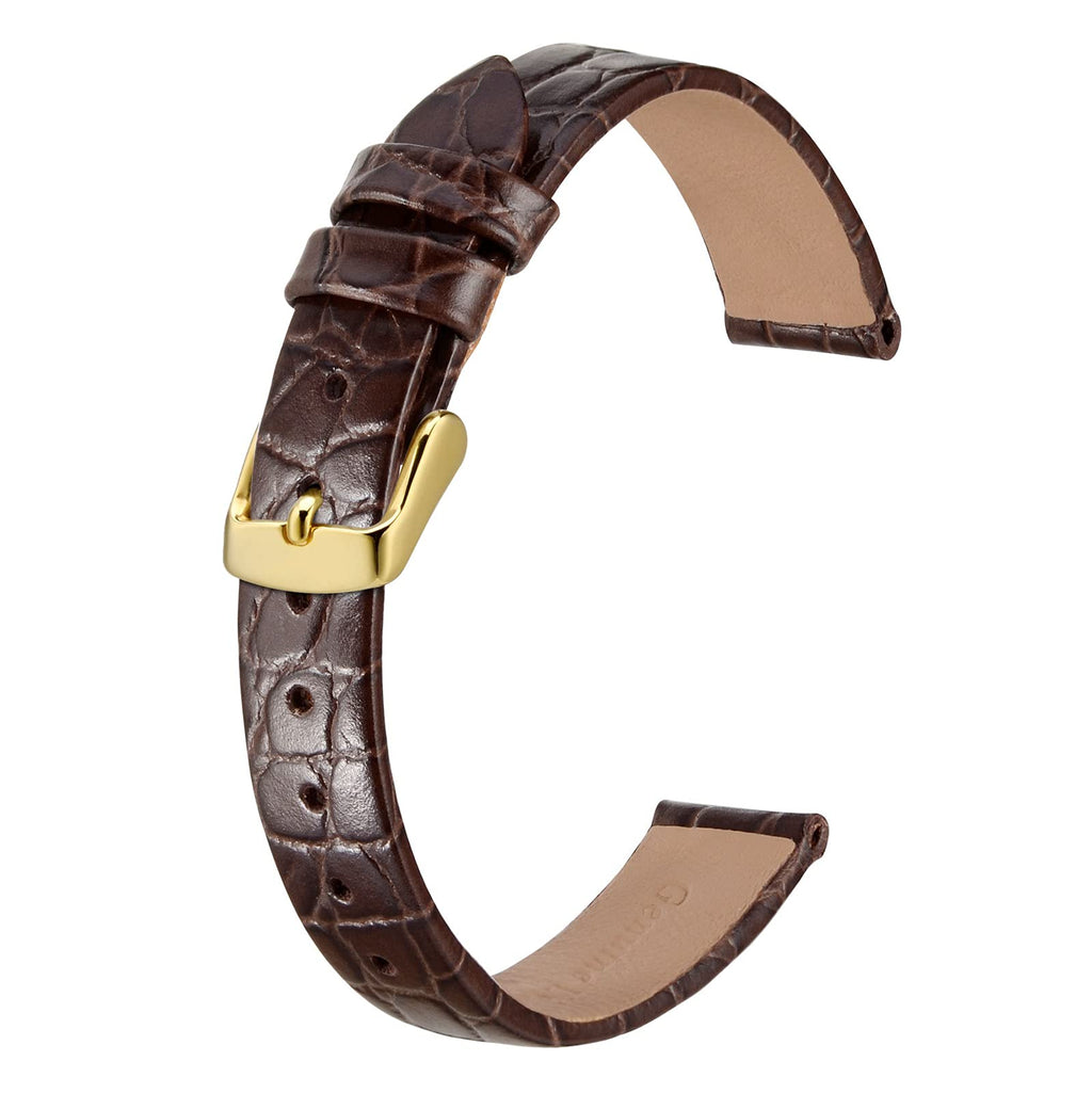 [Australia] - BISONSTRAP Leather Watch Straps, Soft Replacement Bands with Polished Buckle,12mm 14mm 16mm 18mm 19mm 20mm 12mm Brown With Gold Buckle 
