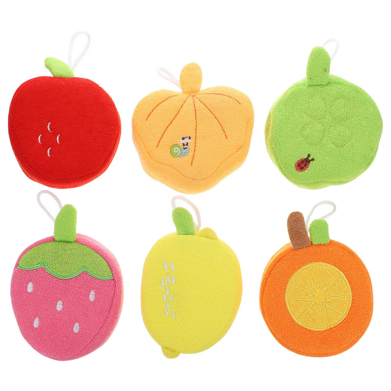 [Australia] - Lurrose 6pcs Kids Bath Sponge Cute Fruit Shape Body Loofah Shower Scrubber Exfoliating Washer Bath Ball Pouf Towel for Baby Toddler 