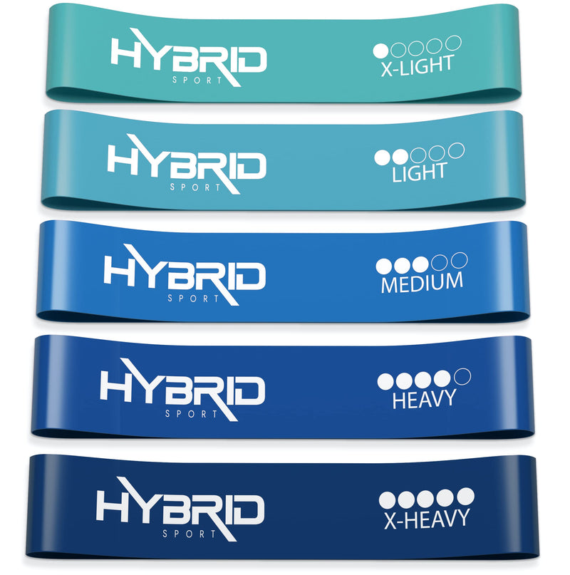 [Australia] - Hybrid Resistance Bands [Set of 5] PREMIUM Skin Friendly | 5 Strength Levels Loop Exercise Bands for Pilates, Training, Physio Therapy, Stretching, Home Gym | FREE Guide and Bag for Men and Women… Blue 