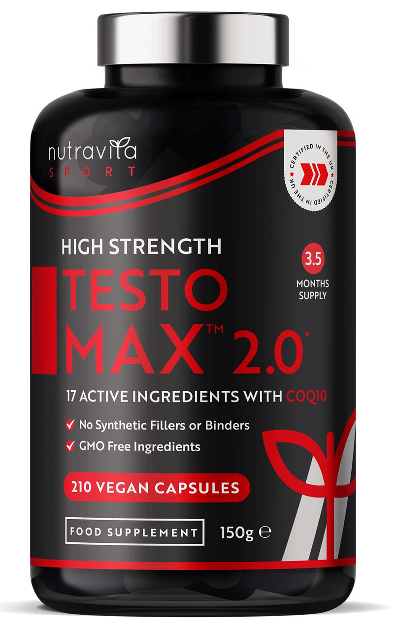 [Australia] - Test Booster for Men - 210 Vegan Capsules - 1450mg per Testosterone Supplement Serving - TESTOMAX™ 2.0 Contains 17 Active Ingredients Incl. Ashwagandha KSM 66®, CoQ10, Maca Root - Made by Nutravita 