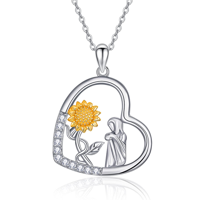 [Australia] - KINGWHYTE Sunflower Necklace for Women S925 Sterling Silver Sunflower Pendant Heart Pendant Girl Necklace Jewellery Gifts for Women Girlfriend 