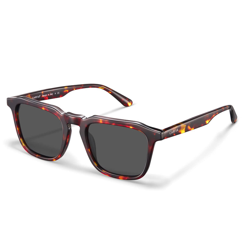 [Australia] - Carfia Vintage Sunglasses for Men Polarised Eyewear UV400 Protection for Driving Travel 52mm-red Tortoise Frame Grey Lens 