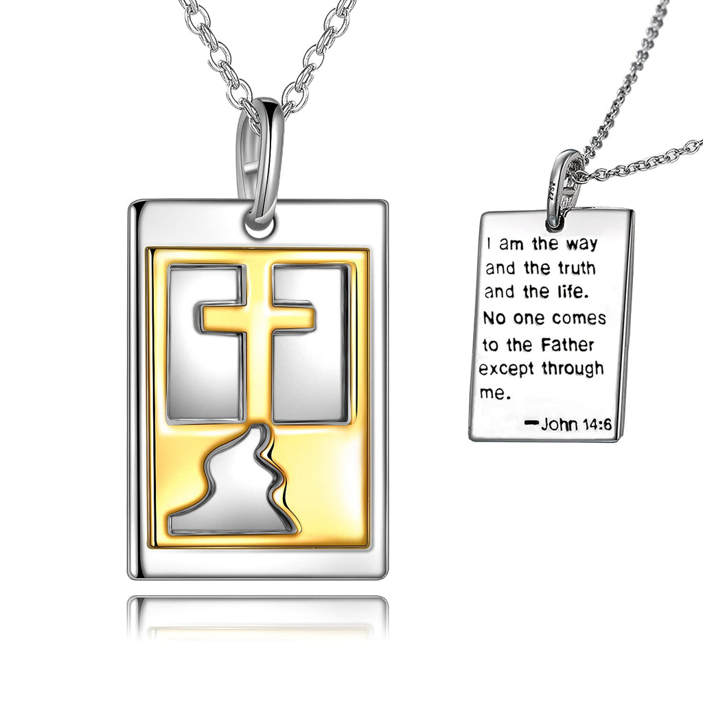 [Australia] - YFN Cross Necklace Sterling Silver Gold Cross Tag with Engraved Pendant Jewellery Gifts for Women Men 