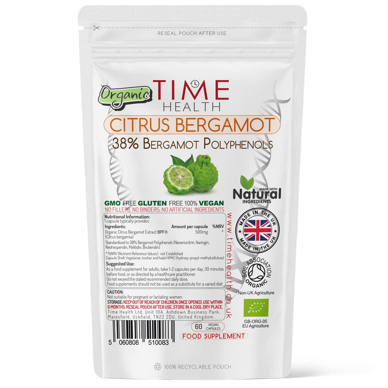 [Australia] - Organic Citrus Bergamot Extract - 60 Capsules - High Strength 38% Bergamot Polyphenols - 500mg - Clinically Studied BPF® - UK Made Supplement - Zero Additives - GMP Standards - Vegan 60 Count (Pack of 1) 