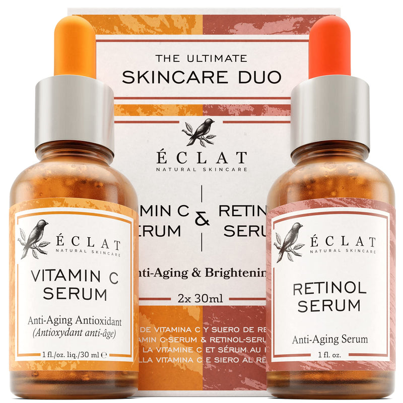 [Australia] - Retinol and Vitamin C Serum, Face Serum with Hyaluronic Acid, Aloe Vera, and Jojoba Oil, Helps to Reduce Fine Lines, Wrinkles and Acne Scar, 30 ml X 2 