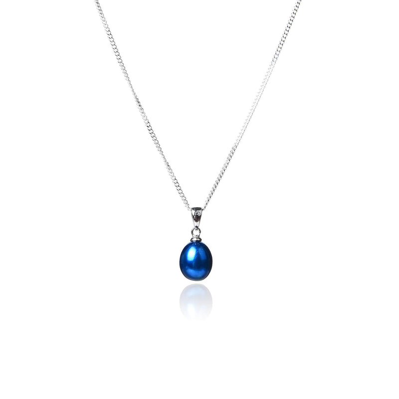 [Australia] - Jo & Co. 8 X 10 mm Freshwater Cultured Pearl Pendant with 925 Sterling Fittings and 18" Italian 925 Sterling Silver Curb Chain, Teardrop Pearl, Some Variation in Colour Tone May Occur Peacock Blue 