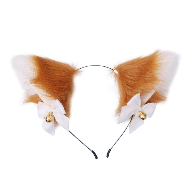 [Australia] - Fxaelian Cosplay Animal Fox Cat Dog Ears Headband Hairband with Bows Bells Bells - Brown White 