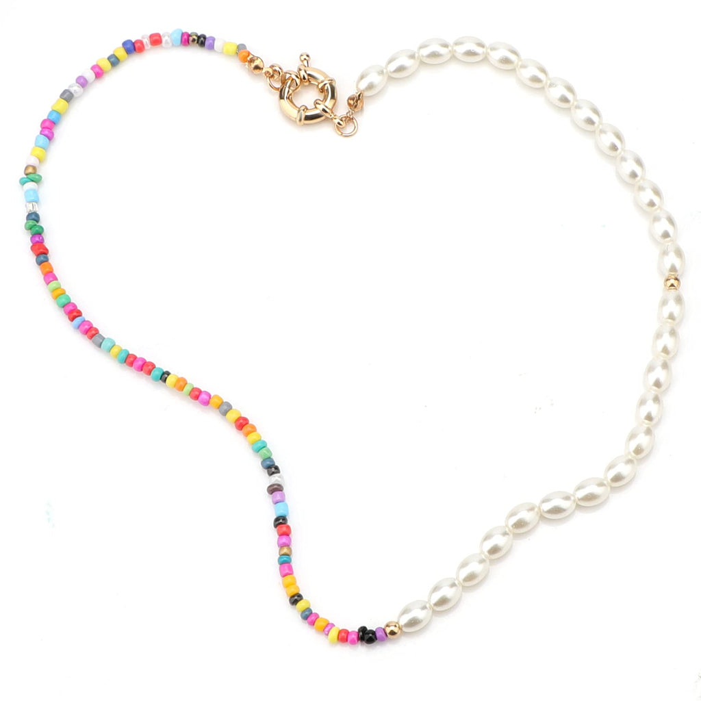 [Australia] - SAVITA Pearl Shell Beaded Choker Necklaces Small Bead Necklaces Handmade Colorful Beaded Necklace Summer Beaded Choker for Women Girls Color 1 