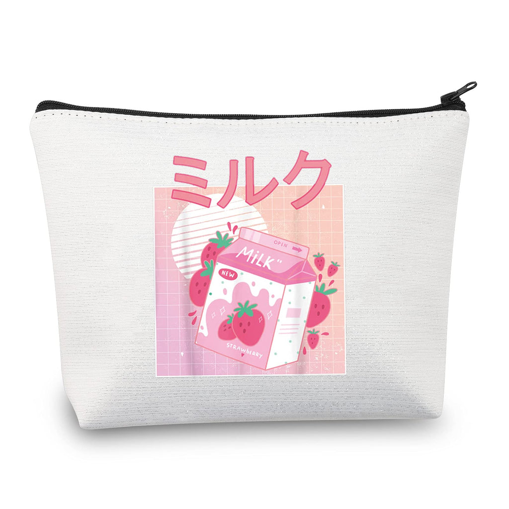 [Australia] - LEVLO Retro 90s Japanese Anime Cosmetic Bag Anime Kawaii Lover Gift Kawaii Strawberry Milk Shake Makeup Zipper Pouch Bag For Women Girls Tees (Strawberry Milk Bag) Strawberry Milk Bag 