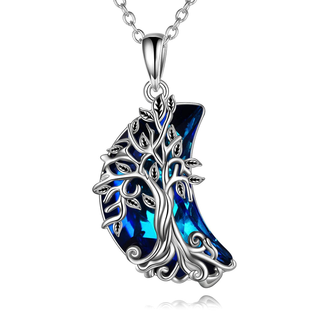 [Australia] - YFN Celtic Tree of Life Wrapped Crescent Moon Pendant Necklace for Women Sterling Silver Family Tree Necklace with Blue Moon Crystal Jewellery for Gilrs 