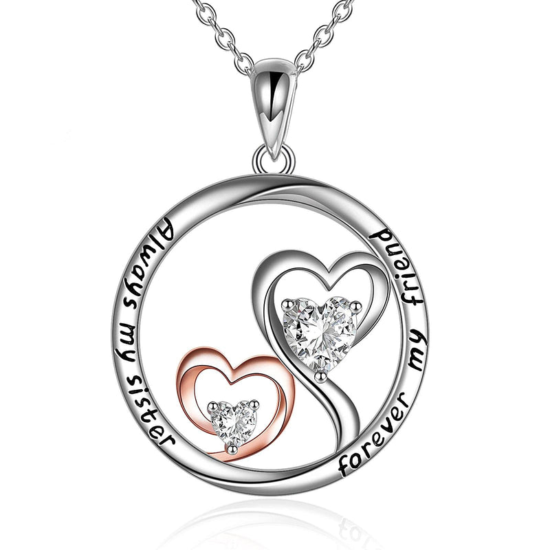[Australia] - YFN Sister Gifts from Sister Sterling Silver Always My Sister Forever My Friend Double Heart Pendant Necklace Jewellery Gifts for Sister Birthday Christmas 