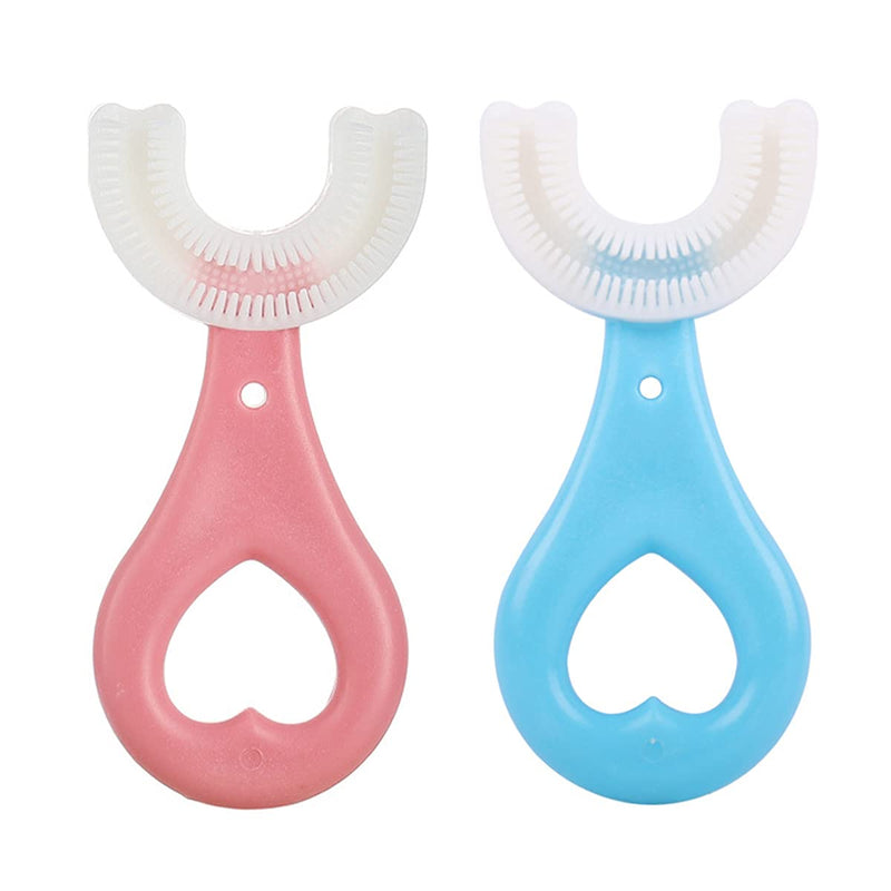 [Australia] - ZALUJMUS 2 Set Kids U-Shaped Whole Mouth Teeth Brush, Silicone Bristles Massage Gums, All-Round Cleaning, Manual (2-6Y, Blue+Pink) 2-6Y 