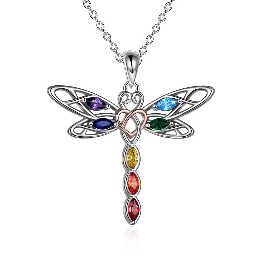 [Australia] - YFN Dragonfly 7 Chakra Necklace for Women Sterling Silver Celtic Dragonfly Pendant Necklace Jewellery Mother Birthday Mom Gifts for Mom Wife 