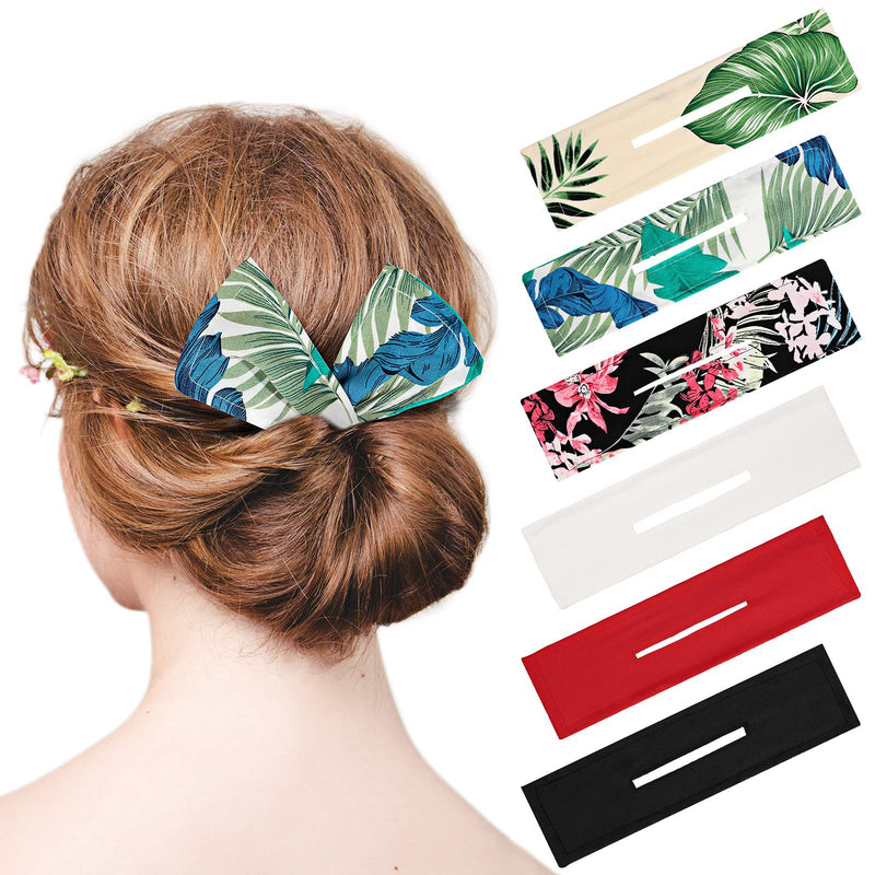 [Australia] - 6 Pieces French Hair Bun Makers Boho Style Cloth Hair Bun Band Floral Hair Bun Clip Twist Ballet Bun Waves Headband Summer Hair Accessories for Women Girl Different Hair Types (Simple Pattern) 