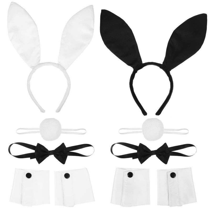 [Australia] - FRCOLOR Bunny Ear Costume Set Rabbit Ears Headband and Tail Bow Tie Bunny Accessory Set Halloween Easter Party Accessories, 2 Sets (White) White 