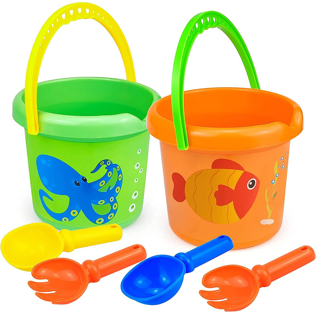 [Australia] - Hymaz Beach Toys, Large Beach Sand Buckets & Spade Set Toys for Toddlers Childrens Gifts Suitable for Summer Beach Garden Pool Outdoor Games & Party Favors 2 Pack Beach Buckets & Spades 