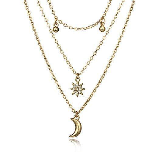 [Australia] - Necklace for Women Bohemian Layered Clavicle Choker necklace Personalised Necklace with Moon Star Pendant Jewellery Gifts for Women 