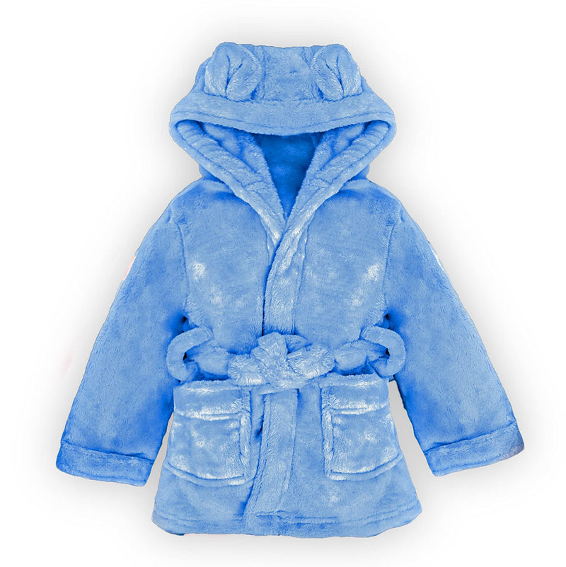 [Australia] - Baby Dressing Gown, Boys & Girls, Fleece Bath Robe with Teddy Ears Blue 6-12 Months 