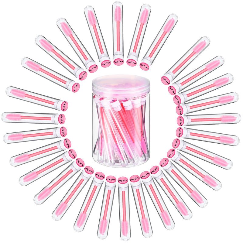 [Australia] - 30 Pieces Disposable Mascara Wand Tube Brushes Eyelash Mascara Eyebrow Brushes Diamond Eyelash Tubes with Transparent Cylinder Packaging for Women Girls Makeup (Pink) 