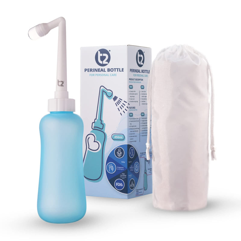 [Australia] - T2 Perineal Bottle - Portable Bidet for Postpartum Care, Pain Relief - 450ml Plastic Squeeze Bottle with 60° Nozzle & Washable Storage Bag - Hospital Bag Maternity Essential, Gift for Mum to Be 