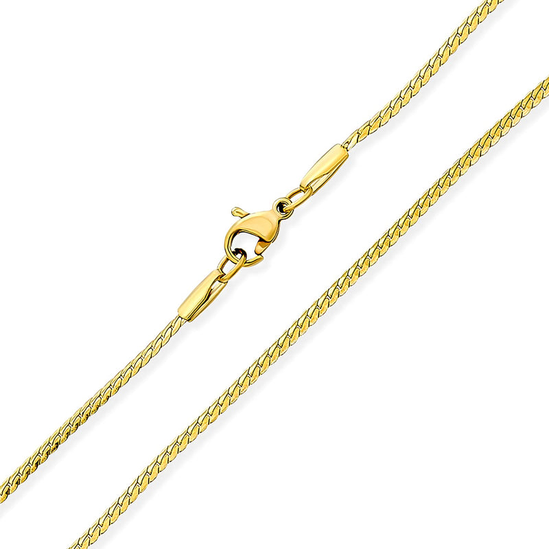 [Australia] - Bling Jewelry Unisex Thin Strong Simple Basic 1.5MM Yellow Gold Plated Silver Tone Stainless Steel Flat Serpentine Chain Necklace for Men Women 18 20 24 Inch Gold-tone 18.0 Inches 