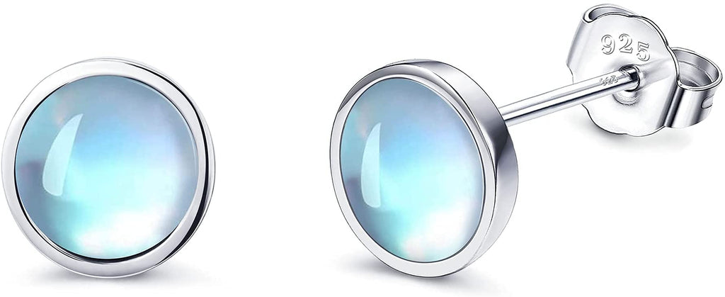 [Australia] - LOLIAS 6MM 925 Sterling Silver Stud Earrings for Womens Teens Solid Silver Moonstone Earrings Hypoallergenic Round Gemstone Ear Stud Gift Daughter Christmas Valentine’s Day 