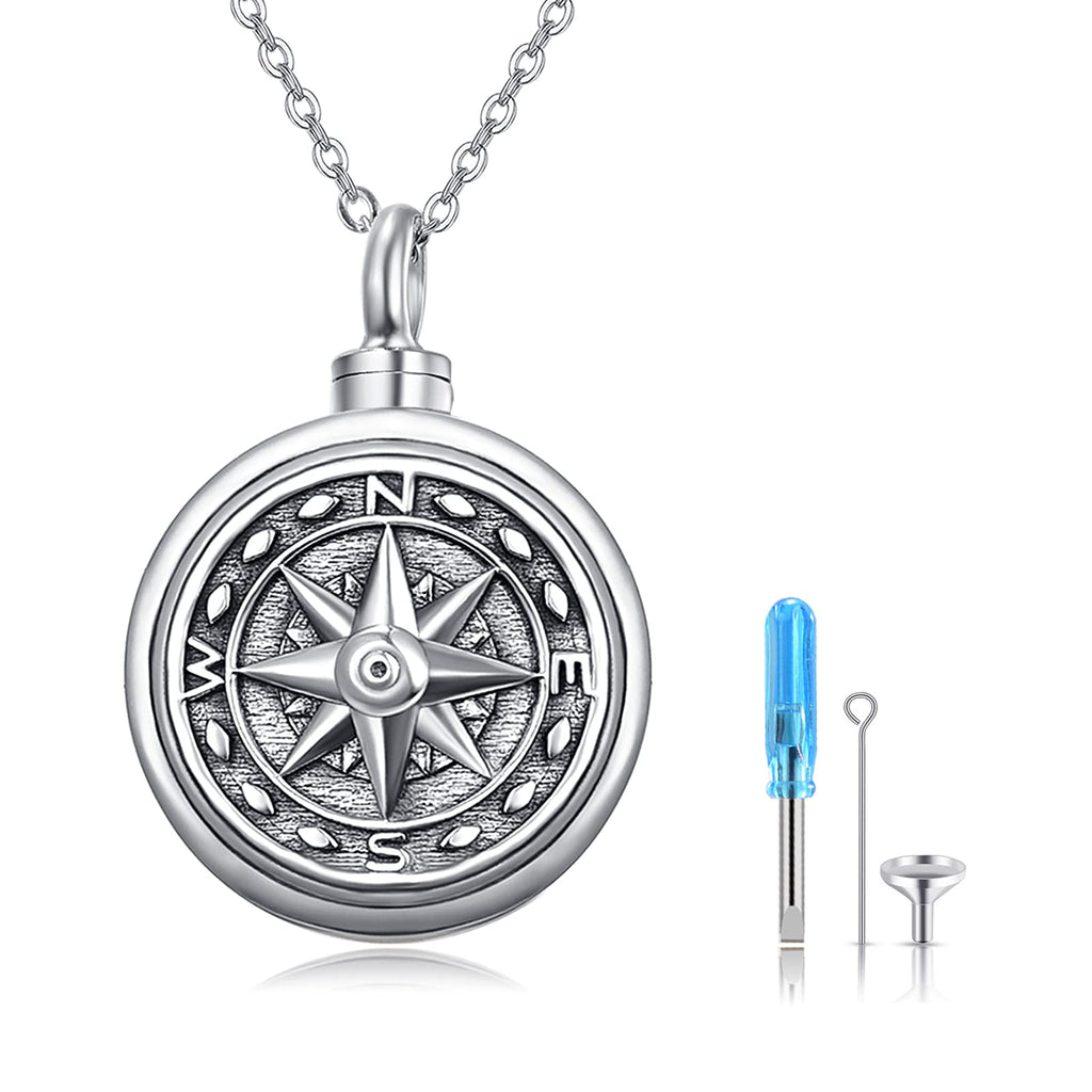 [Australia] - Ashes Necklace,925 Sterling Silver Compass Cremation Jewellery for Ashes Urn Necklace Keepsake Memorial Gifts Ashes Jewellery for Men Women Dog A Compass 