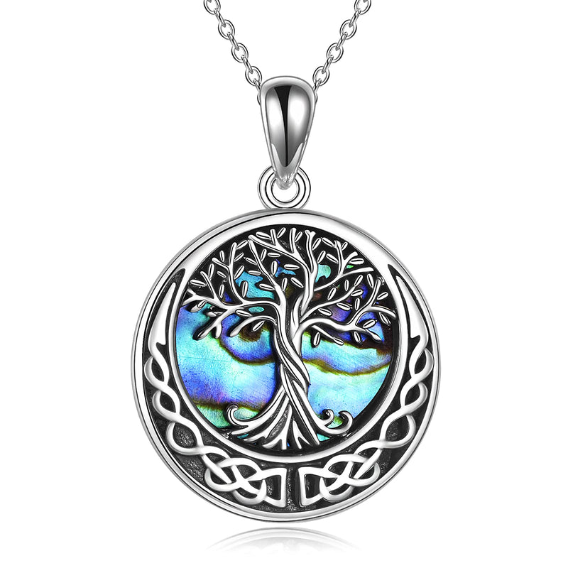 [Australia] - Tree of Life Necklace 925 Sterling Silver Abalone Shell Celtic Knot Pendant Necklace for Women Celtic Knot Tree 