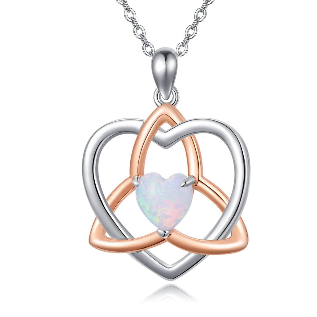 [Australia] - Celtic Necklace 925 Sterling Silver Opal Heart Necklace Celtic Trinity Knot Pendant Necklace Triquetra Irish Celtic Jewellery Gifts for Women Girls 