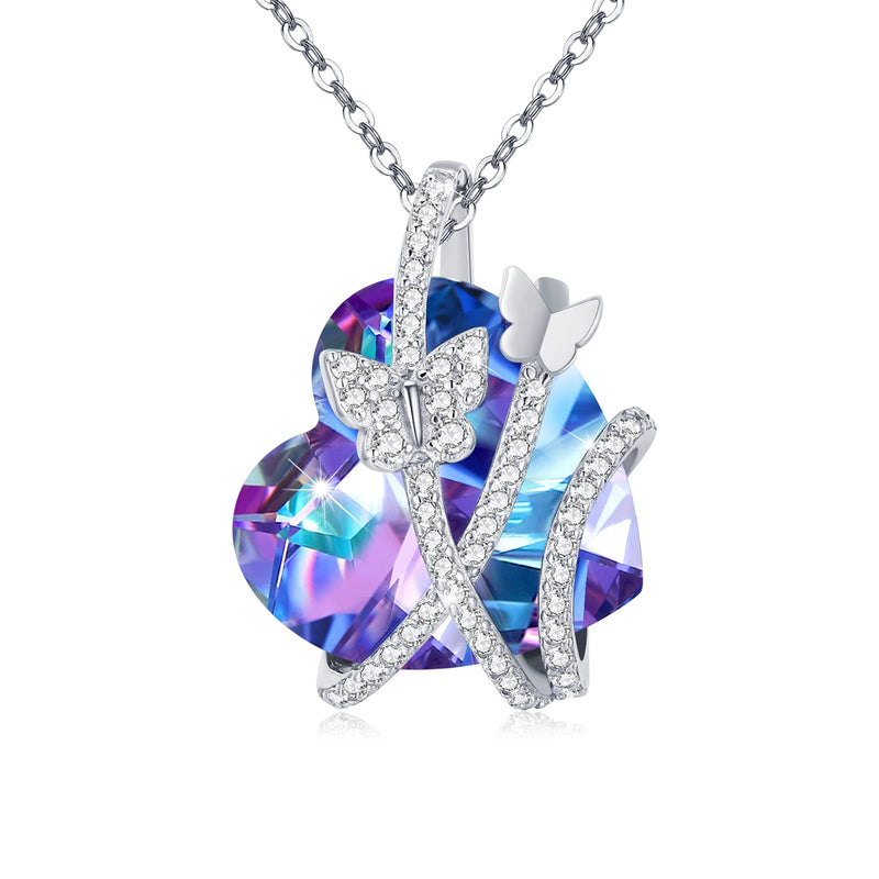 [Australia] - Crystal Butterfly Necklace 925 Sterling Silver Butterfly Jewellery Rainbow Crystal Necklace for Women Anniversary Birthday Gifts for Girlfriend Wife Silber 