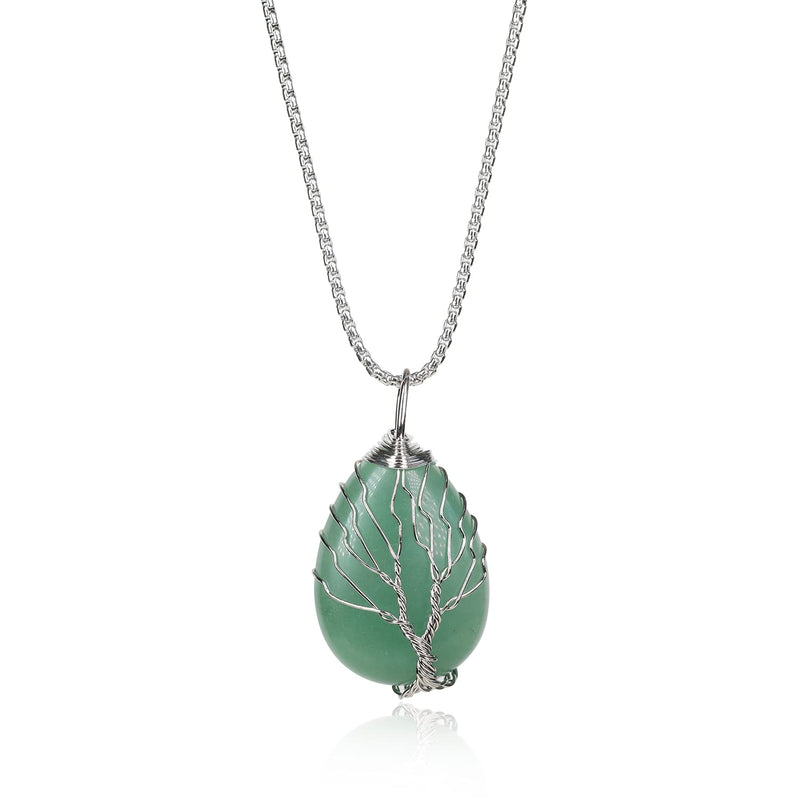 [Australia] - coai Teardrop Tree of Life Stone Crystal Pendant Necklace Aventurine 