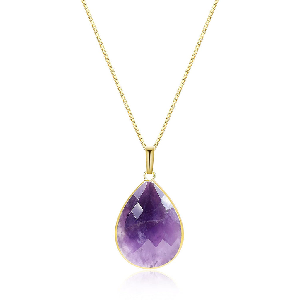 [Australia] - coai Teardrop Amethyst Stone Crystal Pendant Necklace for Women Girls 