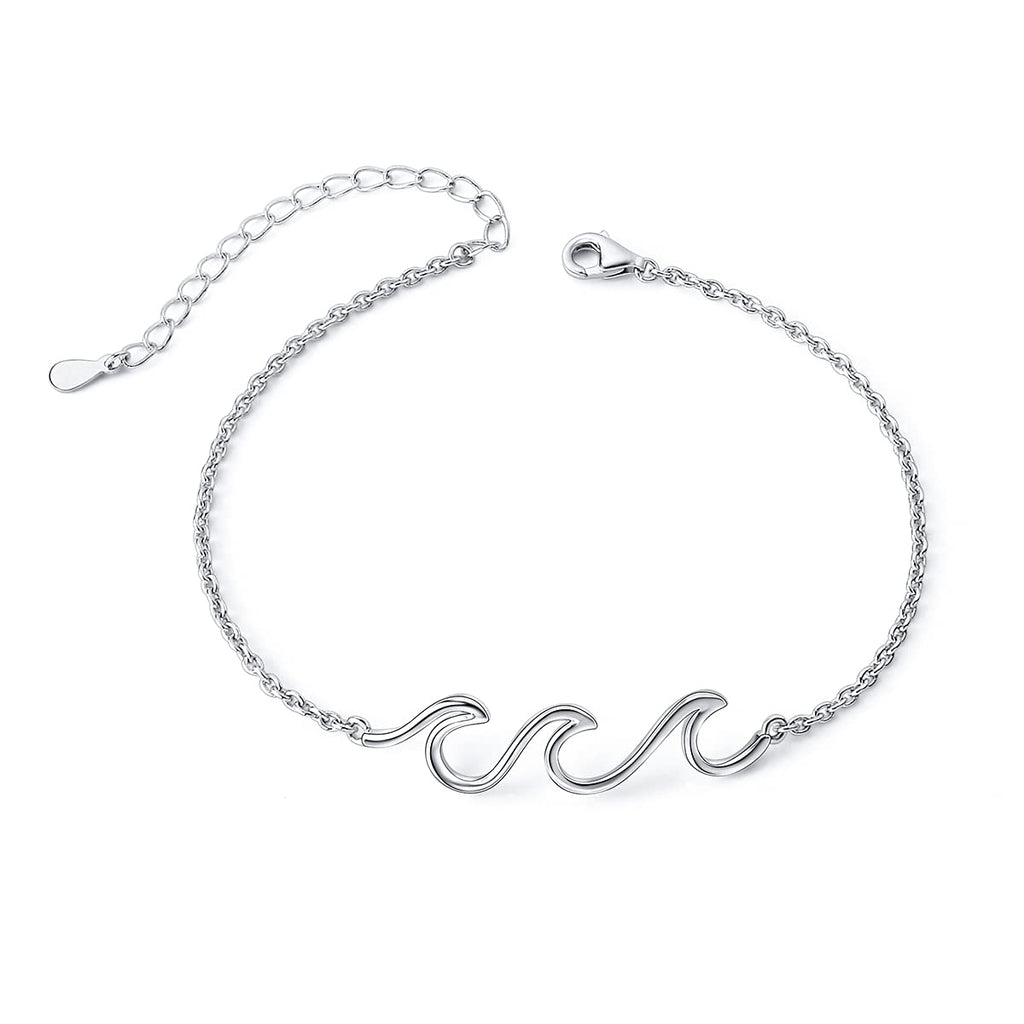 [Australia] - Bracelet 925 Sterling Silver Wave Dainty Fine Inspirational Link Bar Bracelets Adjustable Engraved She Believed She Could So She Did Jewelry for Women Girls Gifts Wave bracelet 