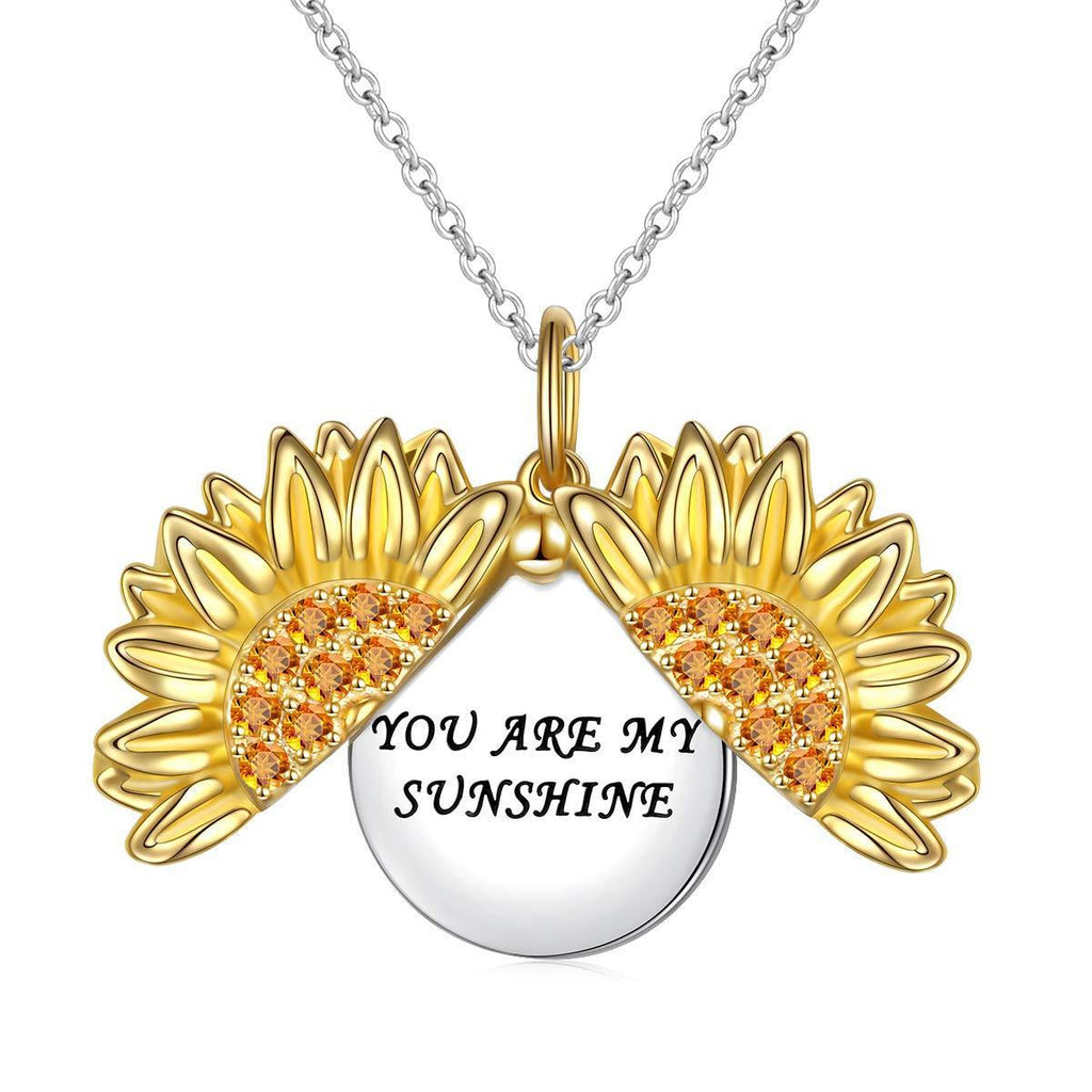 [Australia] - Sterling Silver Pendant Necklace You Are My Sunshine Necklace Sunflower Locket Sun Flower Neckles Jewelry for Women Girl HOOHWE 