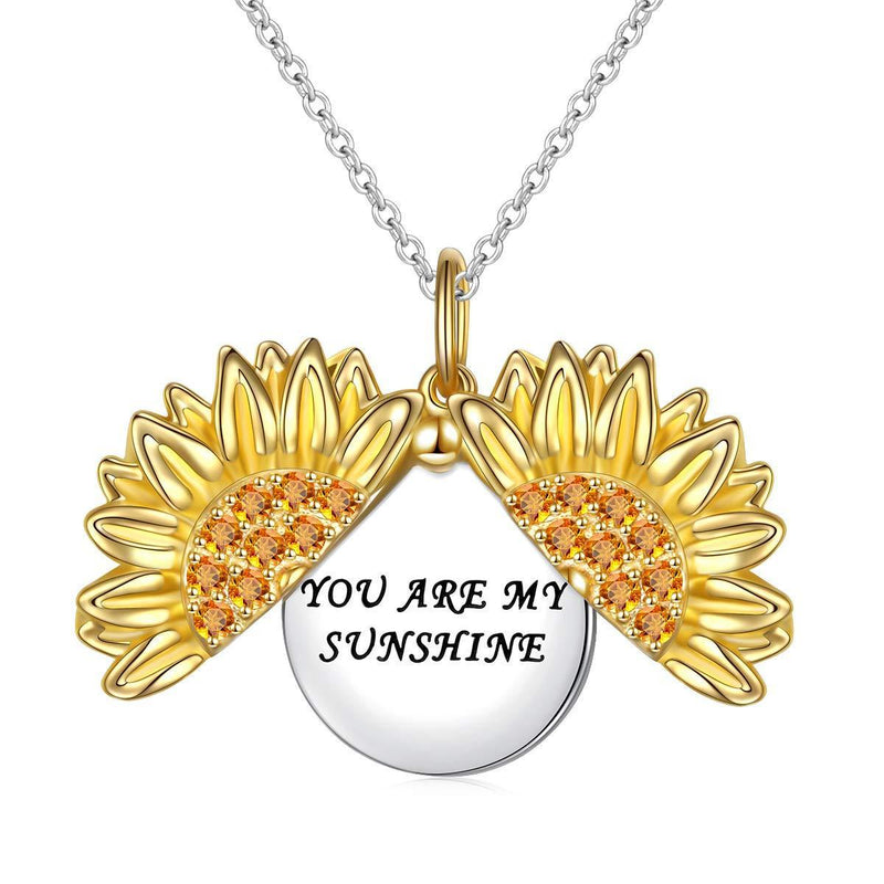 [Australia] - Sterling Silver Pendant Necklace You Are My Sunshine Necklace Sunflower Locket Sun Flower Neckles Jewelry for Women Girl HOOHWE 