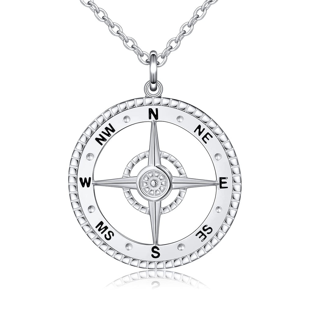 [Australia] - Compass Necklace Pendant S925 Sterling Silver Jewelry for Women Men HOOHWE 