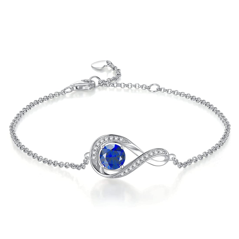 [Australia] - Gemlanto 925 Sterling Silver Bracelet Created Sapphire September Birthstone Infinity Bracelets for Women Daughter Graduation Birthday Anniversary Jewellery Gifts for Her Mum, Adjustable Chain 17+1.5+1.5CM September-Sapphire 