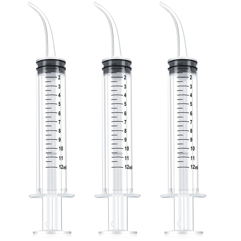 [Australia] - Nuanchu Dental Syringe 12 ml Dental Irrigation Syringe 3 Pieces Disposable Graduated Syringe Oral Irrigator Syringe with Curved Tip for Dental Care Cleaning 