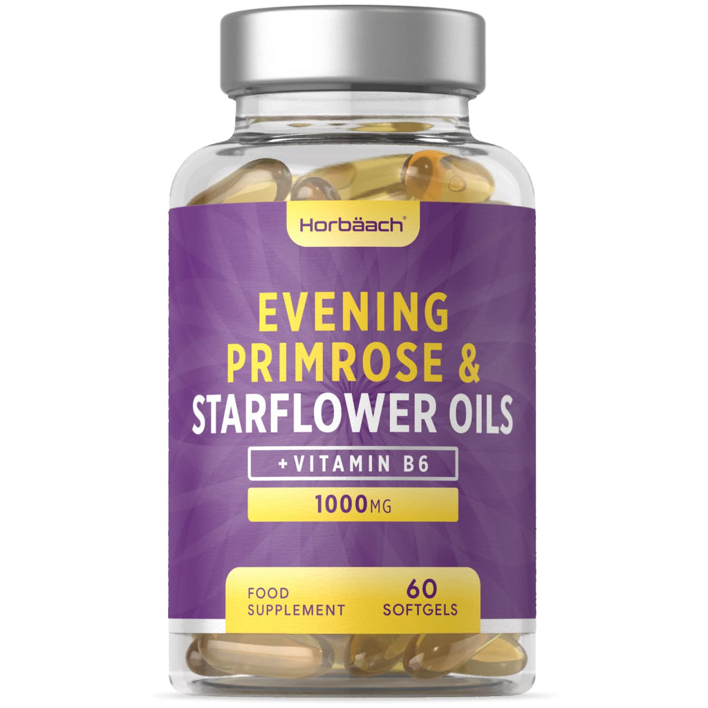 [Australia] - Evening Primrose and Starflower Oil Capsules 1000mg | with Vitamin B6 | 60 Softgels | Rich Source of Omega 6 Fatty Acids | by Horbaach 