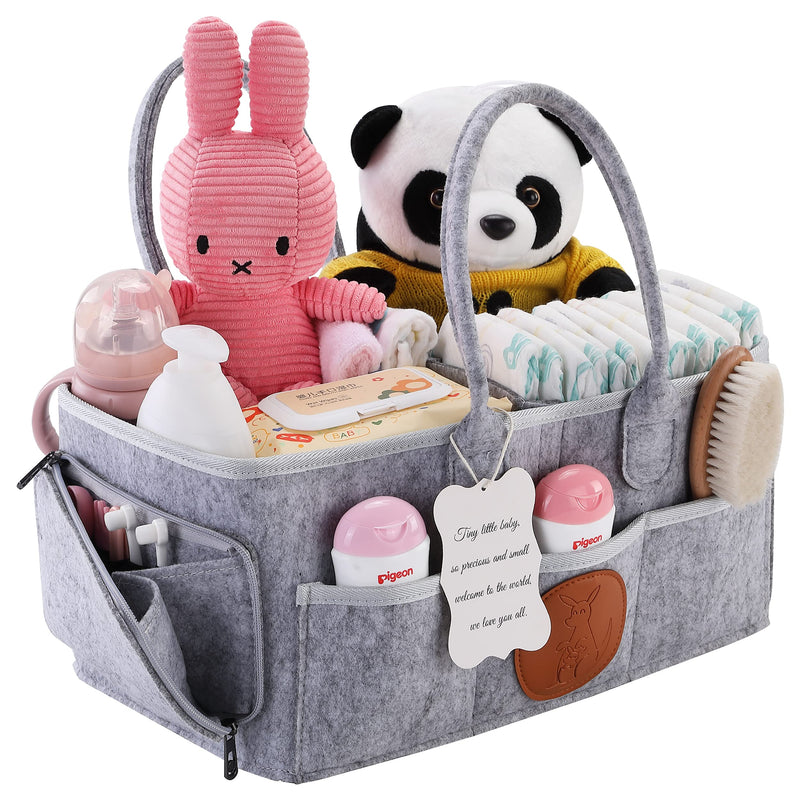 [Australia] - Junior's Cart - Baby Nappy Caddy Organizer - Baby Storage Caddy with Handle | Premium Quality with Zipper Pocket | Portable Nursery Storage Diaper Caddy Organiser (Grey) 