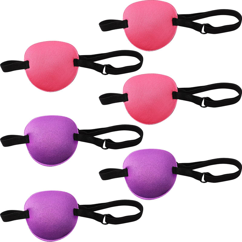 [Australia] - 6 Pieces Eye Patch Single Eye Mask in 2 Colors, Various Elastic Eye Patch Strabismus Adjustable Eye Patch Lazy Eye Patches with Buckle for Adult and Kid (Rose Red and Purple) Rose Red and Purple 