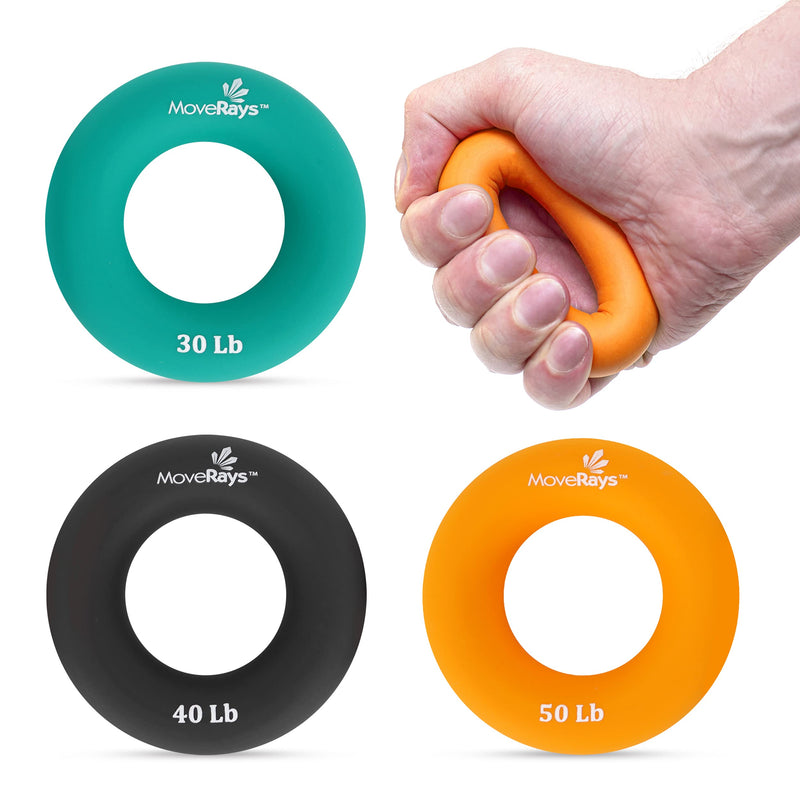 [Australia] - MoveRays Hand Grip Strengthener, Forearm, Fingers Exerciser - Silicone Rings for Muscle Training, Sports, Rock Climbing, Fitness 