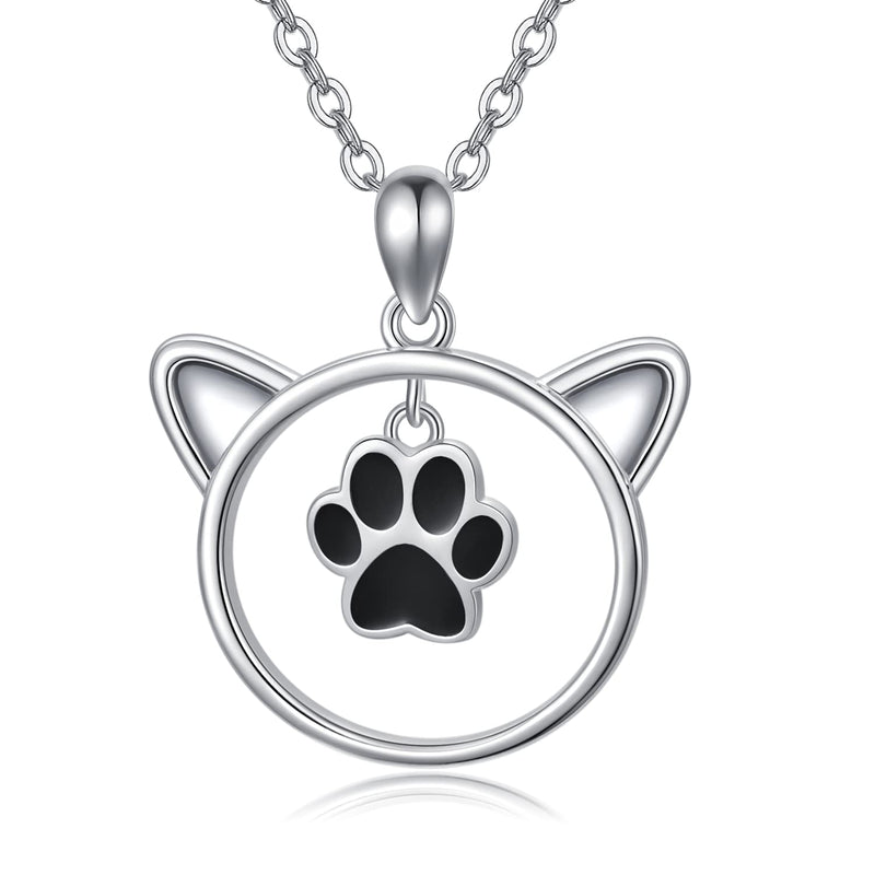 [Australia] - Paw Print Necklace 925 Sterling Silver Dog Cat Paw Print Pendant Necklace Cute Animal Necklace Memorial Jewellery Gifts for Women Teen Girls 