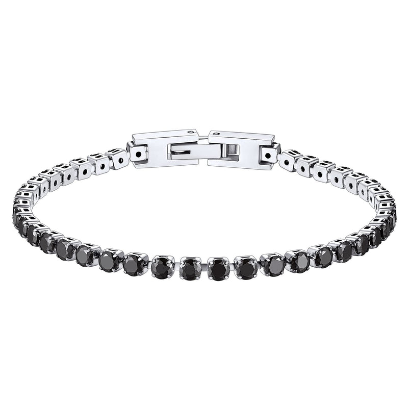 [Australia] - ChainsHouse Cubic Zirconia Tennis Bracelets Diamond AAA+ CZ Dainty Classic Bracelet Stainless Steel Clear / Gold Plated Crystal Jewelry Gifts for Women, Size 17 /19CM Black Stone-Silver 17.0 Centimetres 