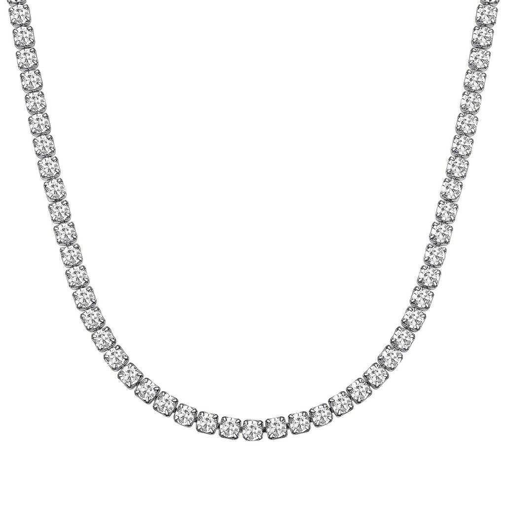 [Australia] - ChainsHouse 3mm Cubic Zirconia Tennis Necklace for Men Women Bling CZ Chain Hip Hop Jewelry for Rappers 16/18 Inch 01. Clear Stone-silver 46.0 Centimetres 